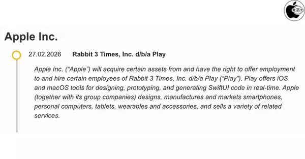 EUの公開情報から、AppleがRabbit 3 Timesを買収したことが明らかに