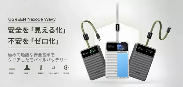ユーグリーン・ジャパン、Dymondcell搭載モバイルバッテリー「UGREEN Nexode Wavyシリーズ」を発売