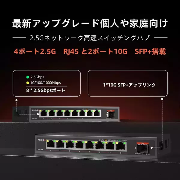 Amazon、Foxneoの2.5GbEポート8基搭載スイッチングハブ「FNS-3200」を7,580円で販売中（ブラックフライデープライムセール）