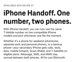 米国T‑Mobile、２台のiPhone間で1つの電話番号を利用できる「iPhone Handoff」を5ドル/月で提供開始