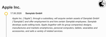 EUの公開情報から、AppleがSamplabを買収したことが明らかに