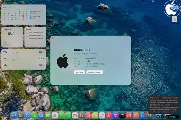 Moonshot AIの次世代AIモデル「Kimi K3 Max」を使用したWeb上で再現された「macOS 27」が話題に