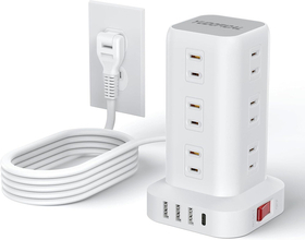 Amazon、YudoficalのACコンセント12個搭載タワー型電源タップ「AP3-3A2U2C-65-JP」を2,698円で販売中（クーポン適用）
