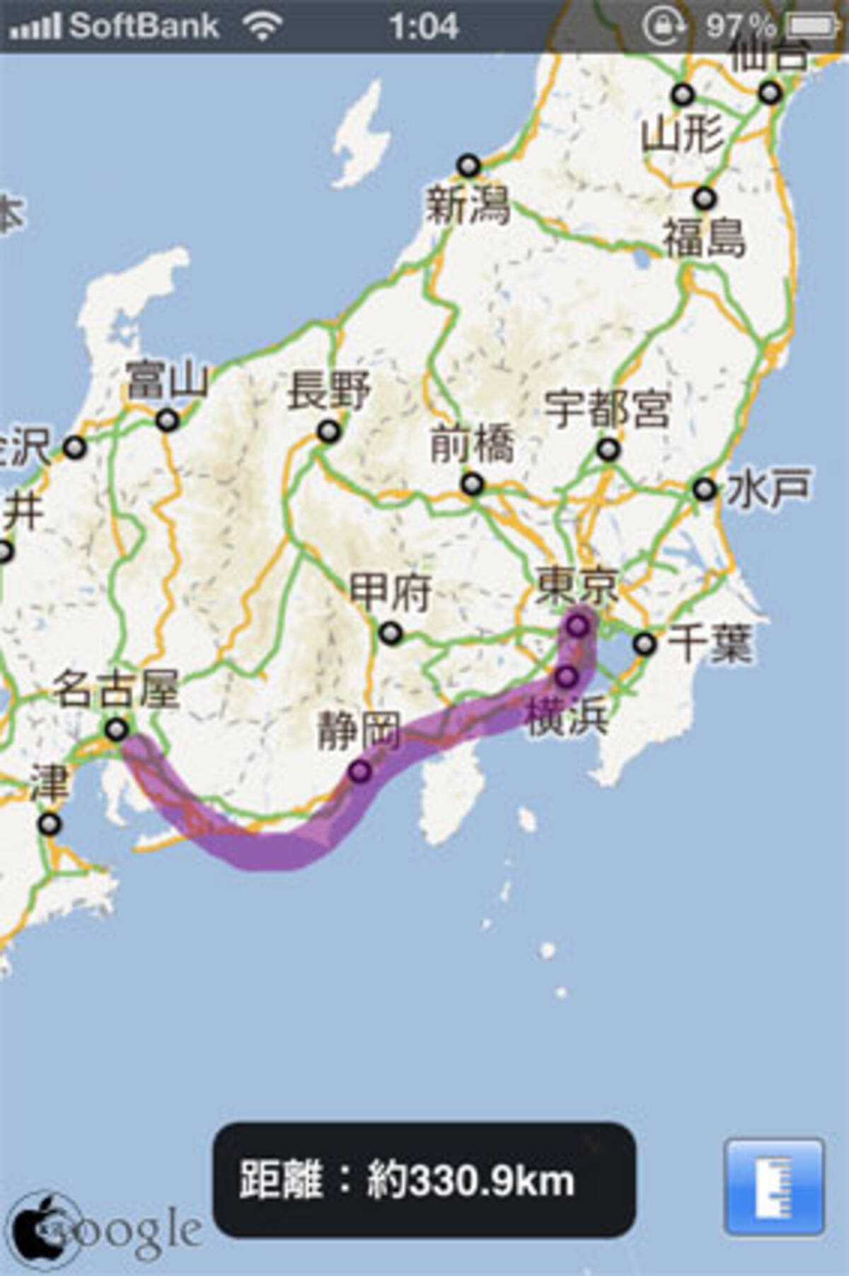 地図を指でなぞって距離を測るアプリ なぞる距離測定 を試す 11年9月16日 エキサイトニュース