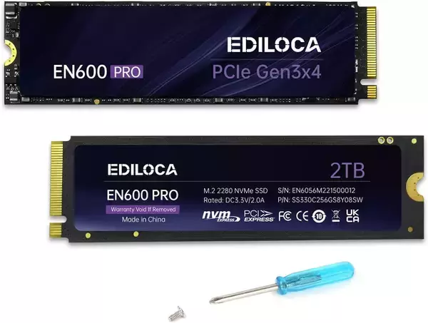 Amazon、Ediloca製NVMe M.2 Type 2280 PCle 3.0x4の2TBモデル「EN600 PRO SSD 2TB」を33,980円で販売中