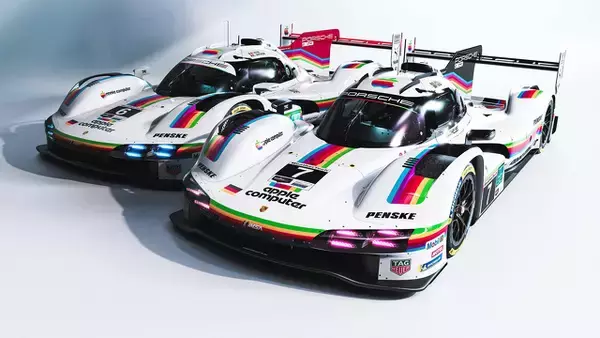 ポルシェ、ポルシェモータースポーツ75周年とApple創業50周年を記念したカラーリングでラグナ・セカに参戦