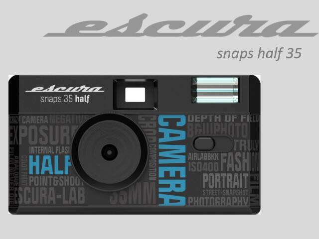 35mmフィルムに半分のサイズの写真を2枚1セットで撮影できるカメラ「Escura snap 35 Half」