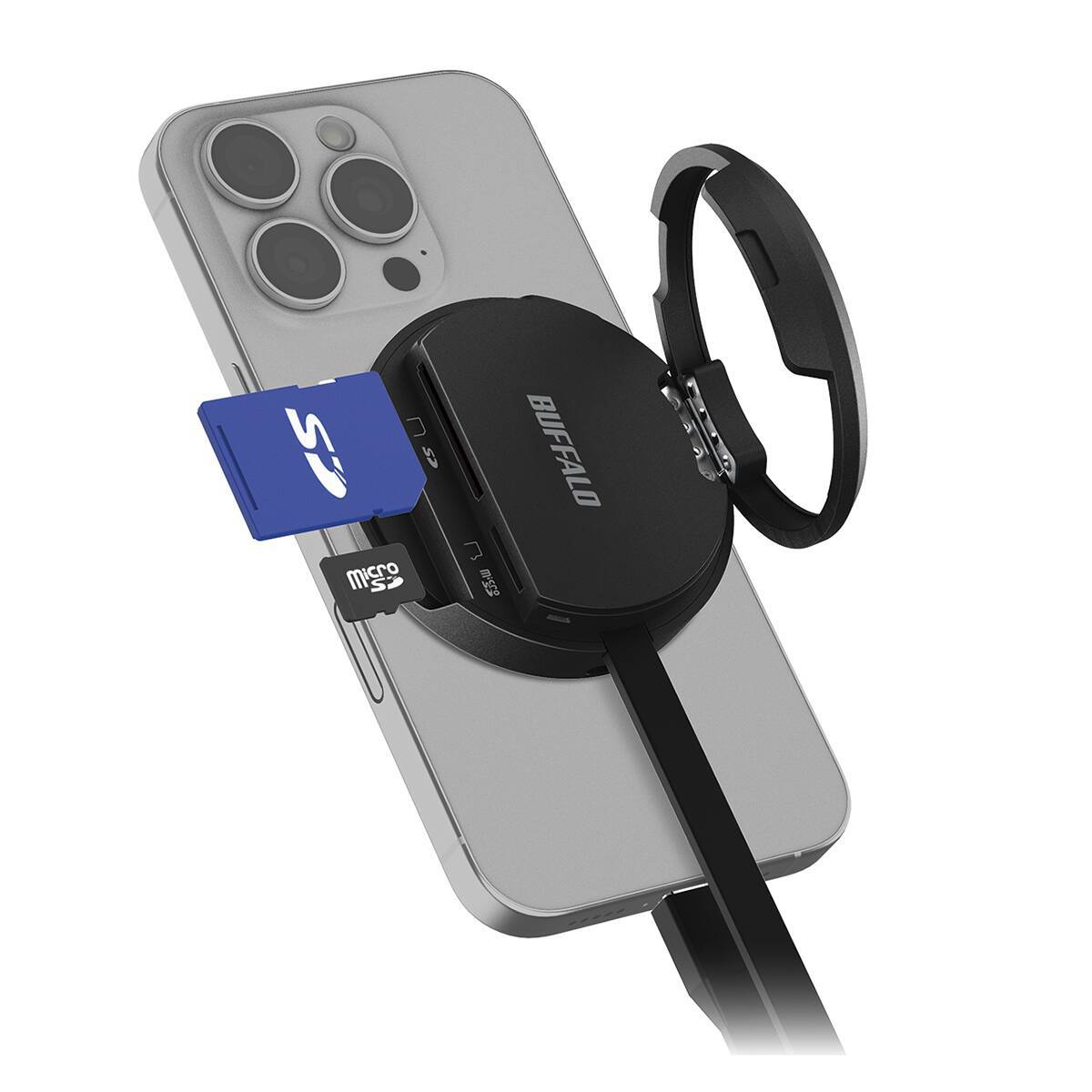 バッファロー、MagSafe対応でスマホに固定できるカードリーダー「BSCR520MGシリーズ」を発売