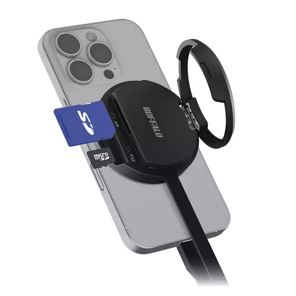 「バッファロー、MagSafe対応でスマホに固定できるカードリーダー「BSCR520MGシリーズ」を発売」の画像