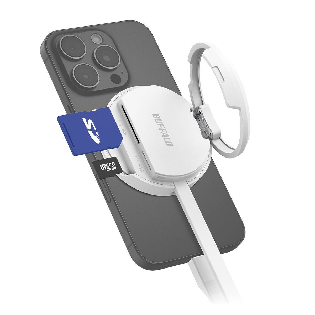 バッファロー、MagSafe対応でスマホに固定できるカードリーダー「BSCR520MGシリーズ」を発売