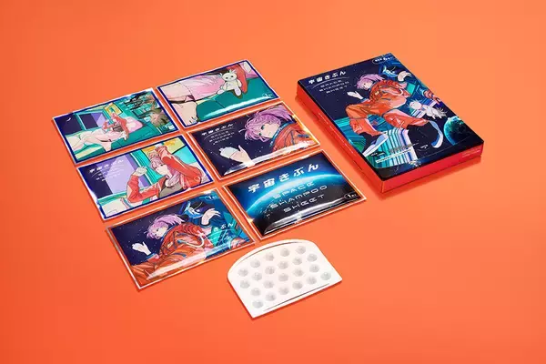 「書籍カバー『飛鳥クリニックは今日も雨（上）／Z李』、商品パッケージ『宇宙きぶん スペースシャンプーシート』、商品パッケージ『雑穀ミルク ~milletmilk~』」の画像