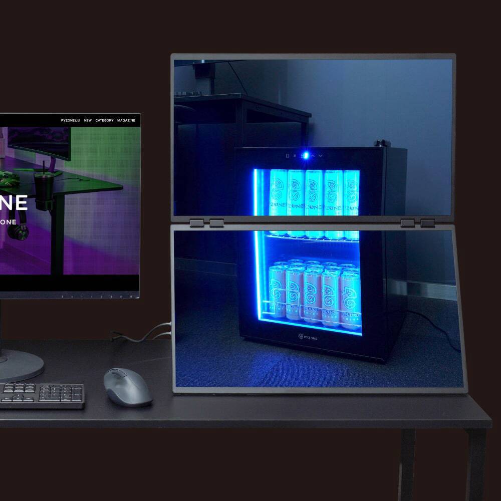 サンコー、折りたたみ式で3つの画面がつながっているディスプレイ「TRMS25CBK」を発売