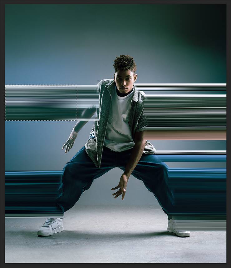 【Photoshop】被写体の一部を引き伸ばして印象的なグラフィックを表現する（変形／動き／写真加工）