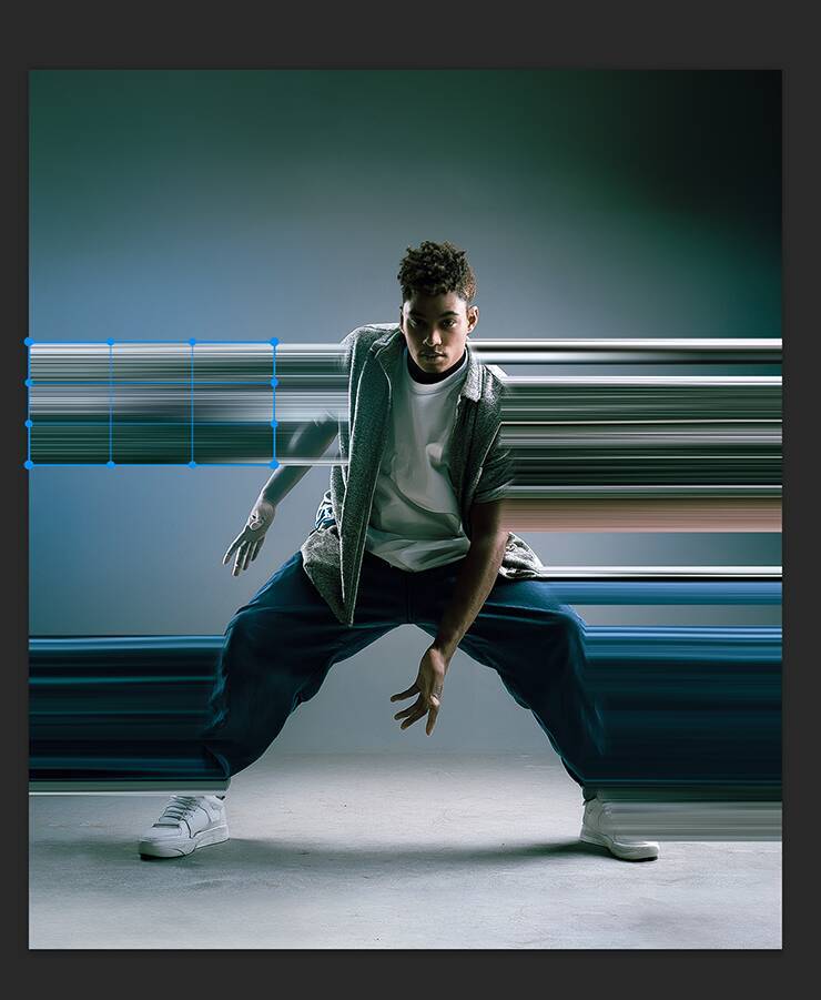 【Photoshop】被写体の一部を引き伸ばして印象的なグラフィックを表現する（変形／動き／写真加工）