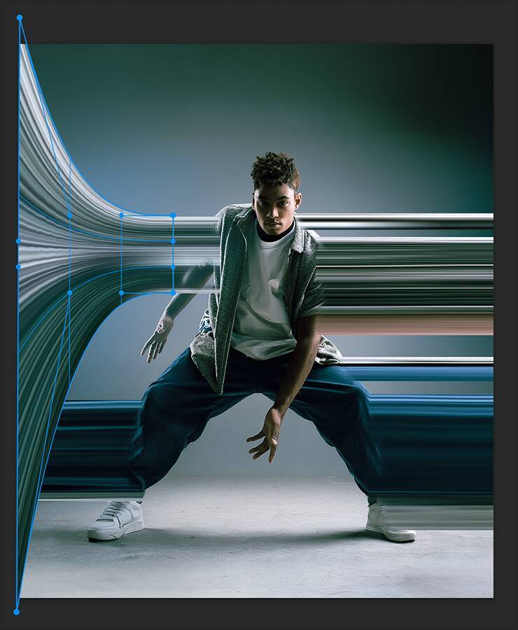 【Photoshop】被写体の一部を引き伸ばして印象的なグラフィックを表現する（変形／動き／写真加工）