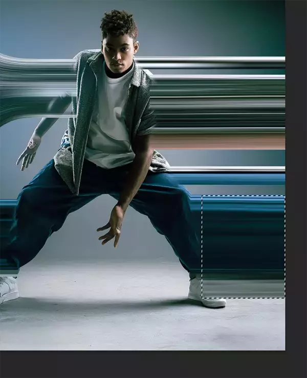 「【Photoshop】被写体の一部を引き伸ばして印象的なグラフィックを表現する（変形／動き／写真加工）」の画像