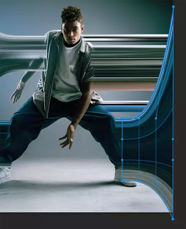 「【Photoshop】被写体の一部を引き伸ばして印象的なグラフィックを表現する（変形／動き／写真加工）」の画像