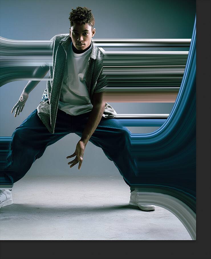 【Photoshop】被写体の一部を引き伸ばして印象的なグラフィックを表現する（変形／動き／写真加工）