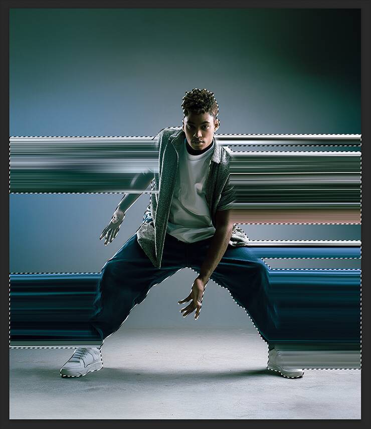 【Photoshop】被写体の一部を引き伸ばして印象的なグラフィックを表現する（変形／動き／写真加工）