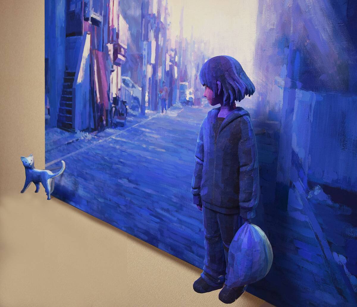 絵画と立体を組み合わせた表現を展開している画家・大畑伸太郎氏の個展「消えたい朝に猫がいた。」