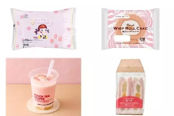 今週新発売の桃まとめ！『生ミルキー　白桃』、『桃ホイップロールケーキ』など♪