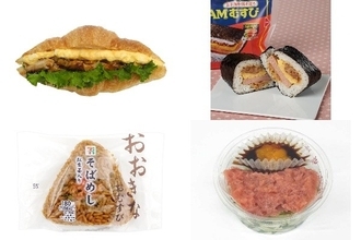 今週新発売の甘辛まとめ！『クロワッサンサンド　照焼チキン＆たまご』、『ＳＰＡＭむすび　玉子焼き　鶏そぼろ』など♪
