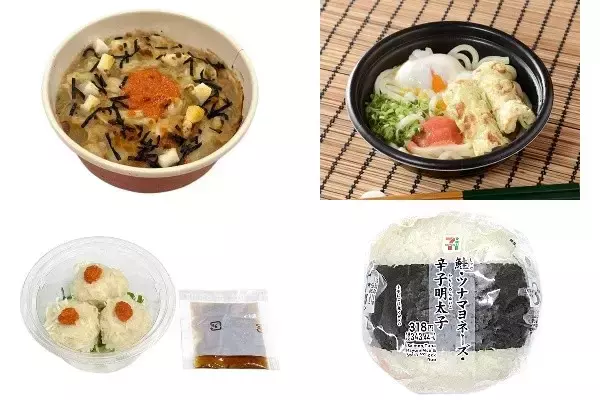 今週新発売の明太子味まとめ！『もち明太子チーズもんじゃ』、『温・冷　気分で選べる！明太釜玉風うどん　ちくわ磯辺天入り』など♪