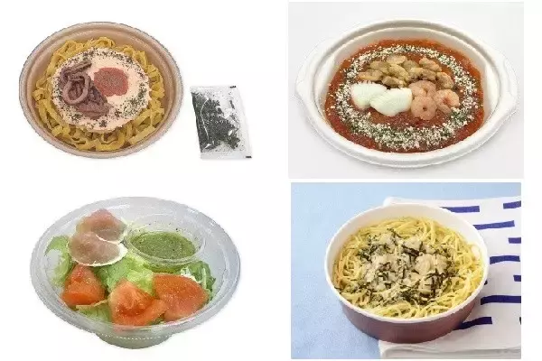 今週新発売のコンビニパスタまとめ！『生パスタ　八戸産いかとたらこクリーム』、『魚介のピリ辛トマトスープパスタ』など♪