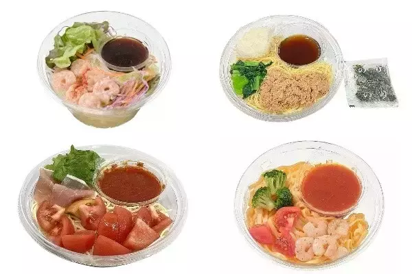 今週新発売のコンビニパスタまとめ！『プリプリ海老のパスタサラダ』、『シーチキンと大根おろしの和風冷製パスタ』など♪