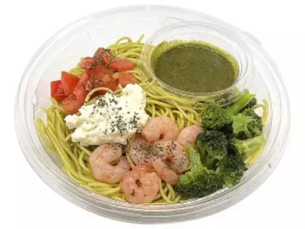 「今週新発売のコンビニパスタまとめ！『プリプリ海老のパスタサラダ』、『シーチキンと大根おろしの和風冷製パスタ』など♪」の画像