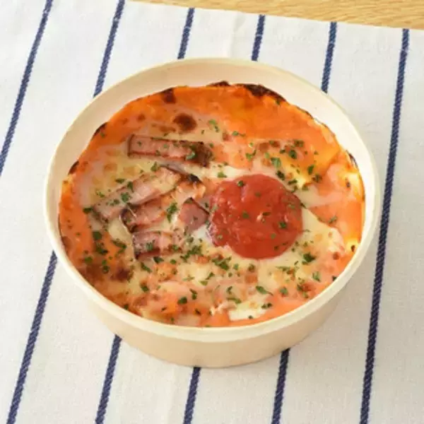 「今週新発売のトマトまとめ！『海老のトマトクリームパスタ』、『トマトとベーコンのラザニア』など♪」の画像