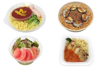 今週新発売のトマトまとめ！『冷し旨塩トマトラーメン』、『古川なすと挽肉のピリ辛トマトソースパスタ』など♪