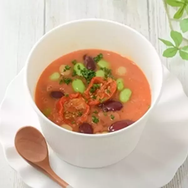 「今週新発売のトマト料理まとめ！『生ハムとトマトのジェノベーゼ風＆バジルポテト』、『広島県産豚とグリル野菜のトマトスープパスタ』など♪」の画像