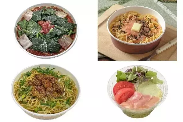 今週新発売のコンビニパスタまとめ！『広島県産ほうれん草のトマトソースパスタ』、『バター香る　北海道産たらこ』など♪