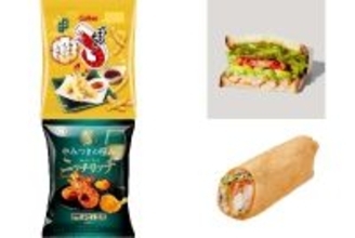 今週新発売の海老まとめ！『かっぱえびせん　海老の天ぷら七味味』、『えびアボカド　石窯カンパーニュサンド』など♪