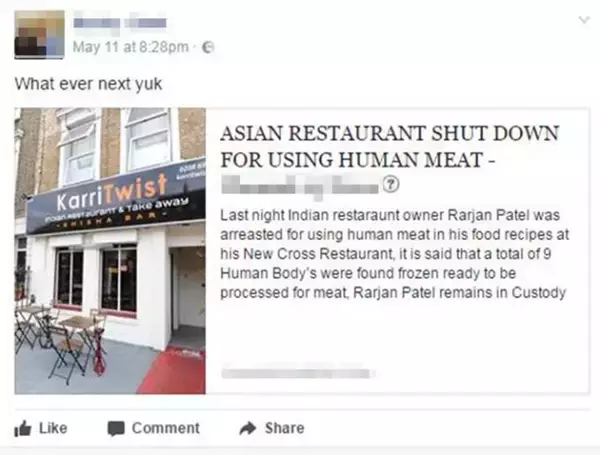 「人肉カレー」と書かれたインド料理店が閉店の危機 フェイクニュースが出回り、来客ほぼなくなり…
