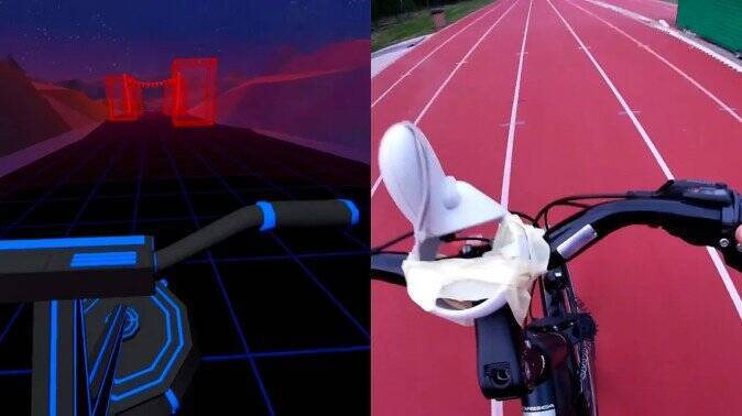 Vrヘッドセットを装着したまま自転車に乗る猛者が現る 自作のゲーム画面を見ながら走行 22年5月12日 エキサイトニュース