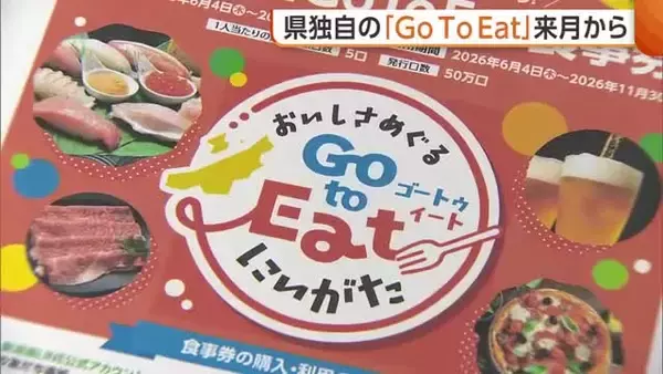 新潟版『GoToEat』6月4日スタート　“1万2500円分”の電子食事券を1万円で販売「物価高騰の影響受ける県民・飲食店を支援」