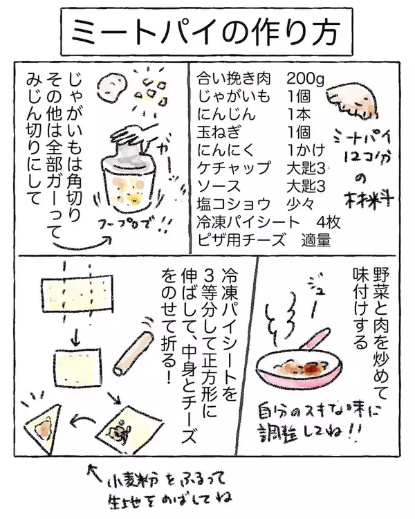 「【この味、絶対夢中になる！】パイシートで簡単「ミートパイ」作ってみた！家族内大ブーム到来【Ayumiの漫画】」の画像