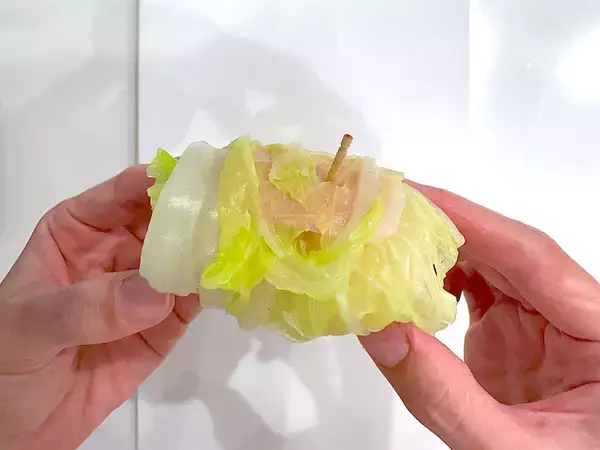 「【食材2つ】ロールキャベツを「白菜」で作ってみた！ひき肉も使わずベーコンで!?炒め煮で香り優勝♪【農家直伝】」の画像