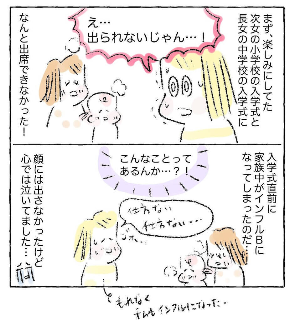 【嵐の5人育児日記】怒涛の新年度スタート！インフル発症からの入学式欠席に始まり…入院!?【Ayumiの漫画】