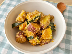 【硬〜い野菜もレンチン一発】「かぼちゃとさつまいものゴマドレサラダ」作ってみた！白だしで甘じょっぱ♪