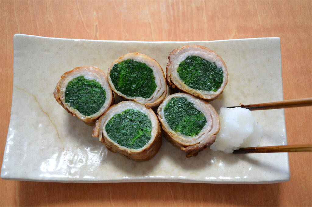 【しょうがでマンネリ打破】肉巻きを「しょうが焼き風」で作ってみた！ほうれん草からお肉の旨みエキスが♡
