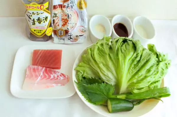 「【鯛とマグロはレタスで巻け】豪華すぎるお刺身アレンジに挑戦！シャキ食感＆ゴマだれとの天国ハーモニー♡」の画像