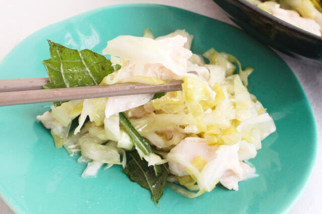 【発酵キャベツ活用術】レンチンささみと和えるだけで「腸活ヘルシー副菜」爆誕♪青じそがいい仕事してる♡