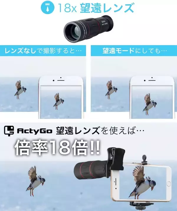 「【スマホ撮影グッズ】装着簡単な「レンズ4点セット」＋三脚で3499円！18倍ズームの写真が凄すぎる！」の画像