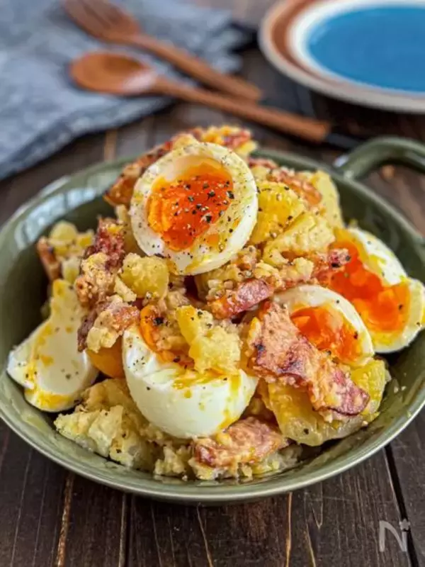 「【国民的チップス再現】ポテサラにコンソメ入れて「ニューポテトサラダ」作ってみた！やみつきスナック感覚♪」の画像