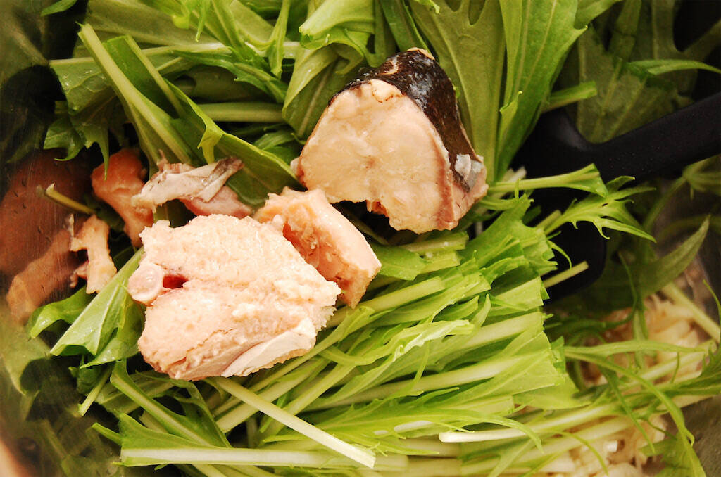 【鮭缶最強説】究極の楽々おかず「鮭と水菜のネギ塩和え」作ってみた！いいの!?こんなに簡単で…