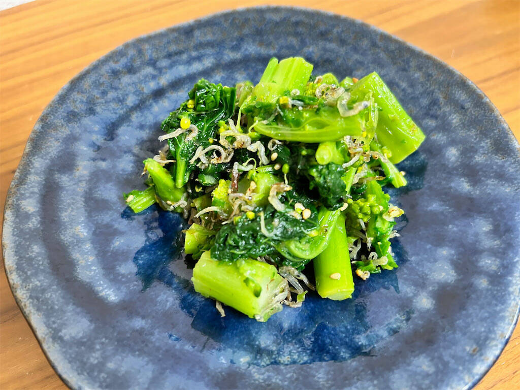 【カリカリに炒めて優勝！】春なので「菜の花のじゃこ和え」作ってみた！ゴマ＆ゴマ油で香ばし度100倍♪