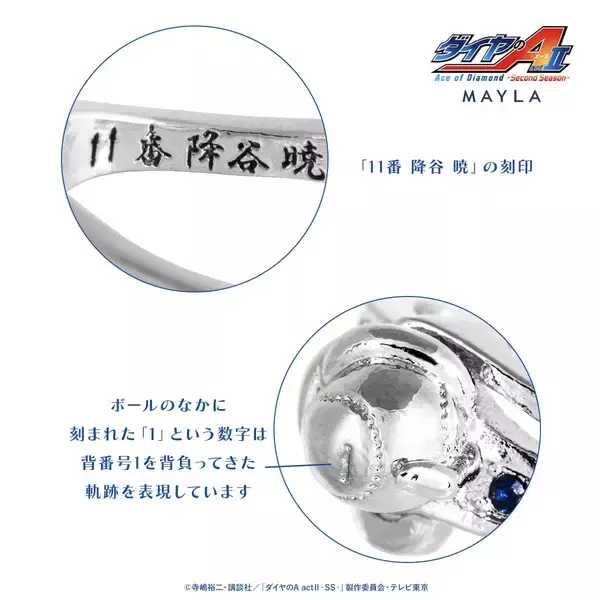 「「ダイヤのA ×MAYLA」リングオブジェが7月3日予約開始！沢村栄純ら青道ナインを宿した全6種が尊い」の画像